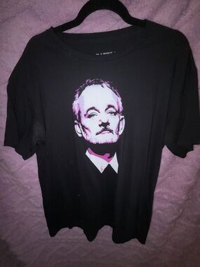 Black Graphic Tee with Pink Portrait - Men's Shirt